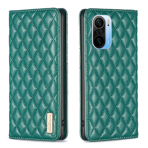 Leather Case Stands Flip Cover Holder B19F for Xiaomi Redmi K40 5G Green