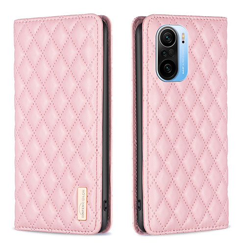 Leather Case Stands Flip Cover Holder B19F for Xiaomi Redmi K40 5G Rose Gold