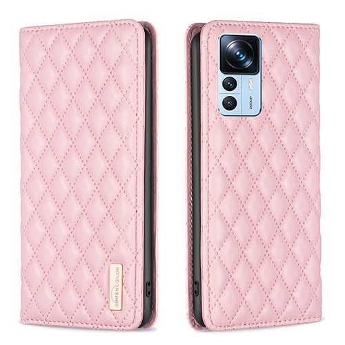 Leather Case Stands Flip Cover Holder B19F for Xiaomi Redmi K50 Ultra 5G Rose Gold