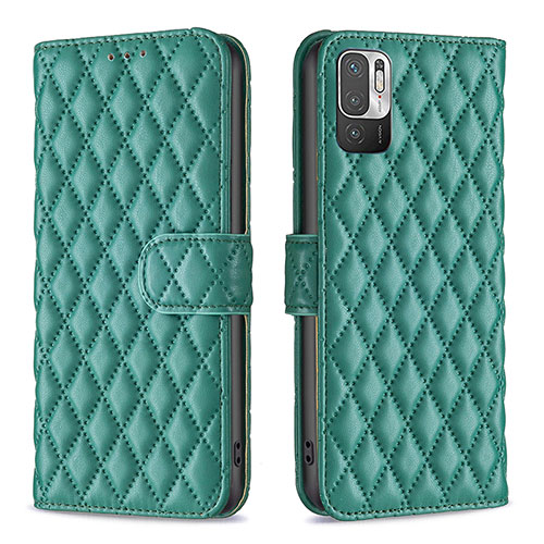 Leather Case Stands Flip Cover Holder B19F for Xiaomi Redmi Note 10 5G Green