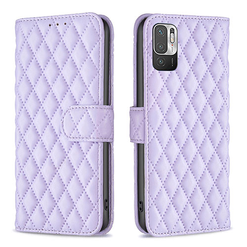 Leather Case Stands Flip Cover Holder B19F for Xiaomi Redmi Note 10 5G Purple