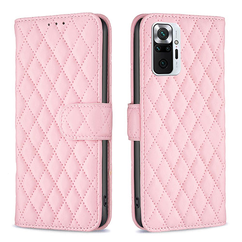 Leather Case Stands Flip Cover Holder B19F for Xiaomi Redmi Note 10 Pro 4G Rose Gold