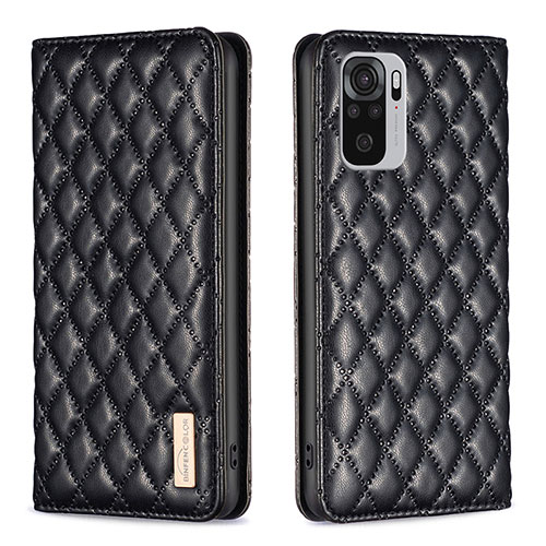 Leather Case Stands Flip Cover Holder B19F for Xiaomi Redmi Note 10S 4G Black