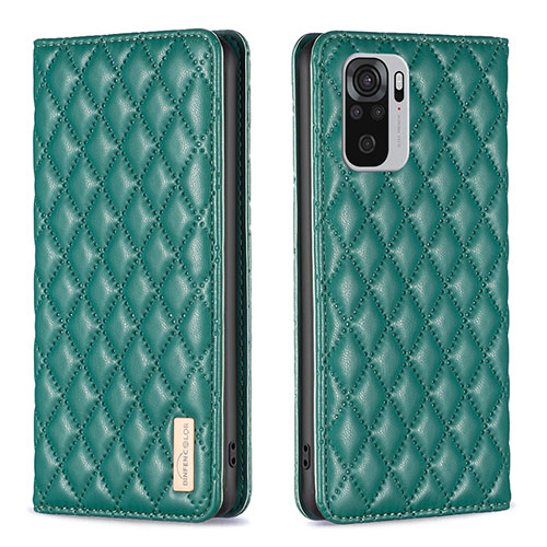 Leather Case Stands Flip Cover Holder B19F for Xiaomi Redmi Note 10S 4G Green