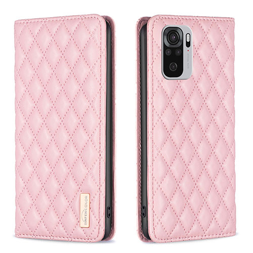 Leather Case Stands Flip Cover Holder B19F for Xiaomi Redmi Note 10S 4G Rose Gold