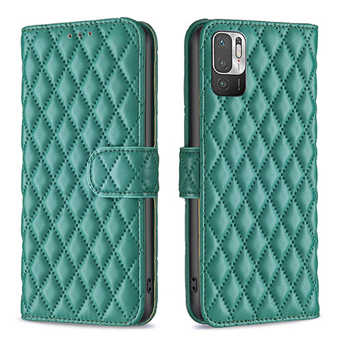 Leather Case Stands Flip Cover Holder B19F for Xiaomi Redmi Note 10T 5G Green