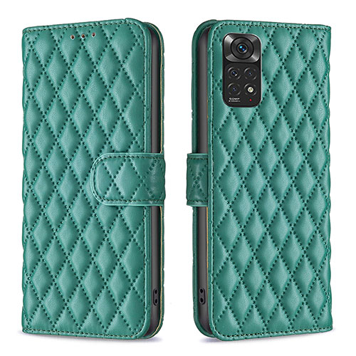 Leather Case Stands Flip Cover Holder B19F for Xiaomi Redmi Note 11 4G (2022) Green