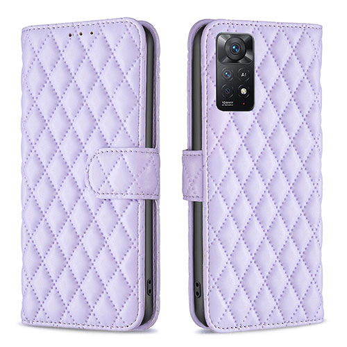 Leather Case Stands Flip Cover Holder B19F for Xiaomi Redmi Note 11 Pro 4G Purple