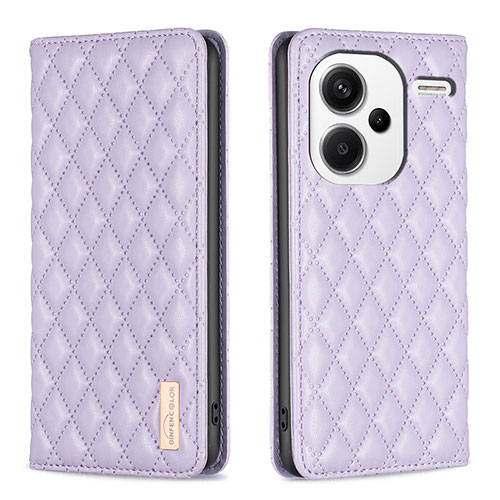 Leather Case Stands Flip Cover Holder B19F for Xiaomi Redmi Note 13 Pro+ Plus 5G Purple