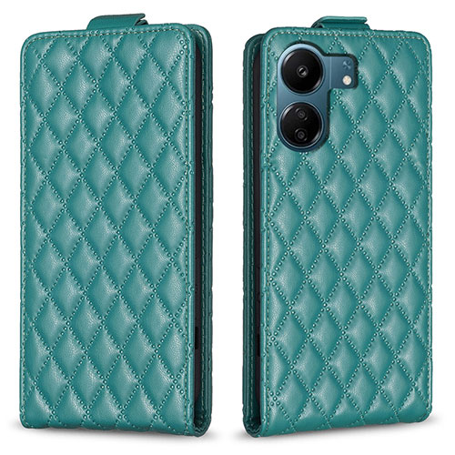 Leather Case Stands Flip Cover Holder B20F for Xiaomi Poco C65 Green