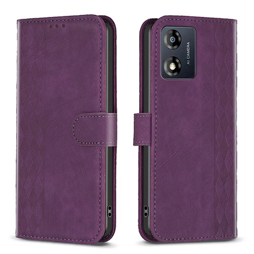 Leather Case Stands Flip Cover Holder B21F for Motorola Moto E13 Purple