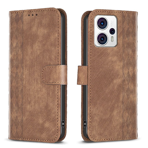 Leather Case Stands Flip Cover Holder B21F for Motorola Moto G13 Brown