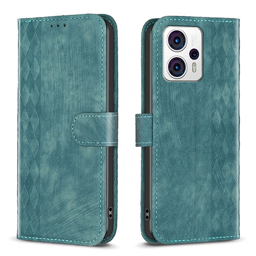 Leather Case Stands Flip Cover Holder B21F for Motorola Moto G23 Green