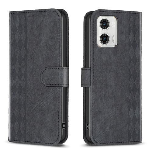 Leather Case Stands Flip Cover Holder B21F for Motorola Moto G73 5G Black