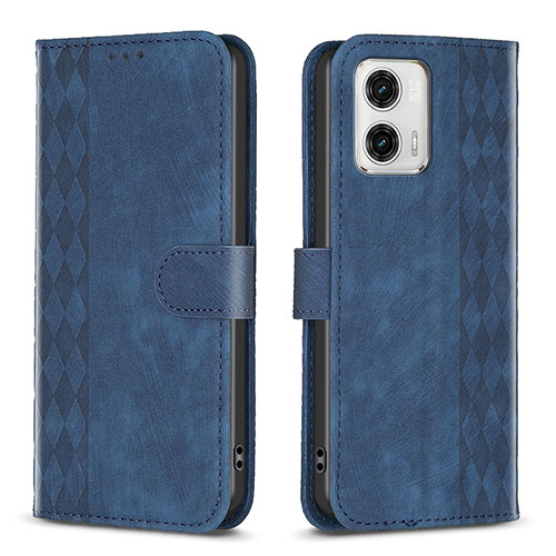 Leather Case Stands Flip Cover Holder B21F for Motorola Moto G73 5G Blue