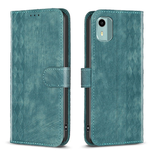 Leather Case Stands Flip Cover Holder B21F for Nokia C12 Green