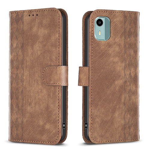 Leather Case Stands Flip Cover Holder B21F for Nokia C12 Plus Brown