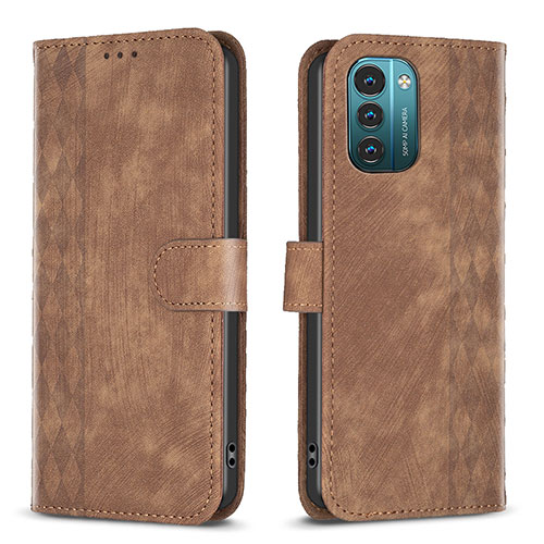 Leather Case Stands Flip Cover Holder B21F for Nokia G21 Brown