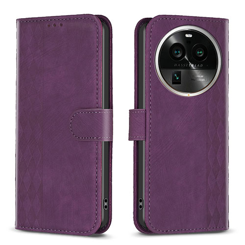 Leather Case Stands Flip Cover Holder B21F for Oppo Find X6 Pro 5G Purple