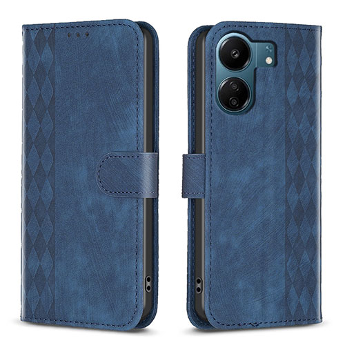 Leather Case Stands Flip Cover Holder B21F for Xiaomi Poco C65 Blue