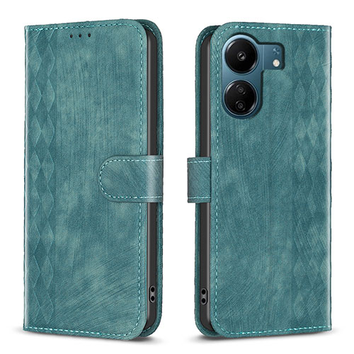 Leather Case Stands Flip Cover Holder B21F for Xiaomi Poco C65 Green