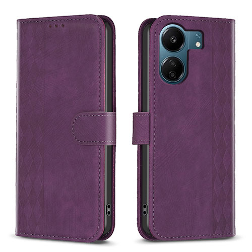 Leather Case Stands Flip Cover Holder B21F for Xiaomi Poco C65 Purple