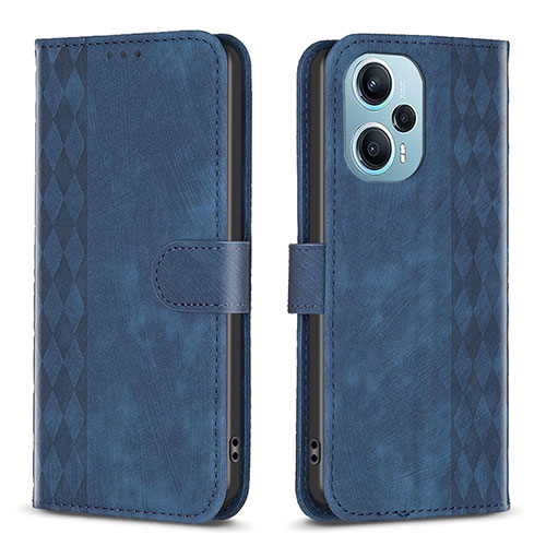 Leather Case Stands Flip Cover Holder B21F for Xiaomi Poco F5 5G Blue