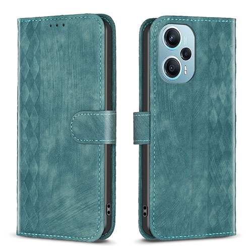 Leather Case Stands Flip Cover Holder B21F for Xiaomi Poco F5 5G Green