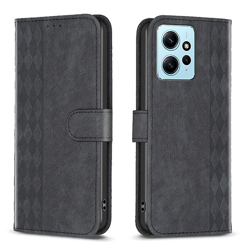 Leather Case Stands Flip Cover Holder B21F for Xiaomi Redmi Note 12 4G Black