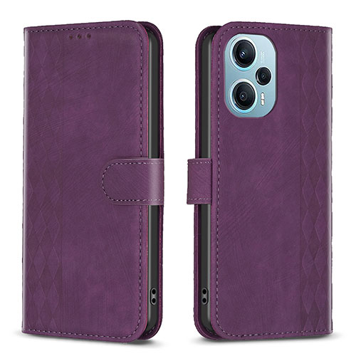 Leather Case Stands Flip Cover Holder B21F for Xiaomi Redmi Note 12 Turbo 5G Purple