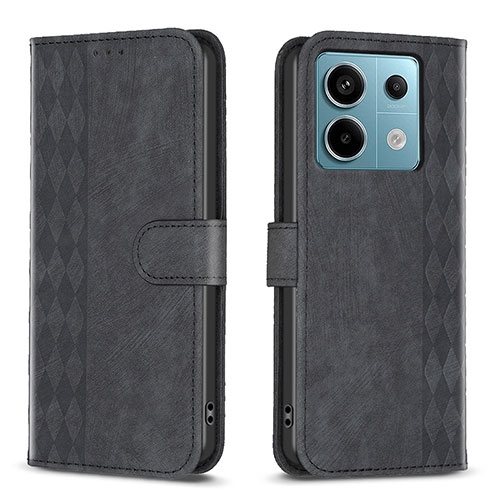 Leather Case Stands Flip Cover Holder B21F for Xiaomi Redmi Note 13 Pro 5G Black