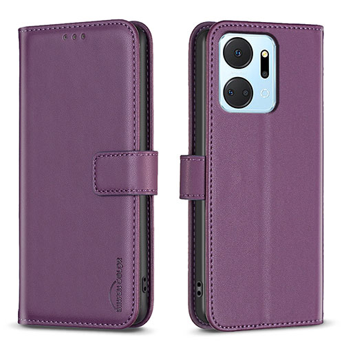 Leather Case Stands Flip Cover Holder B22F for Huawei Honor X7a Purple