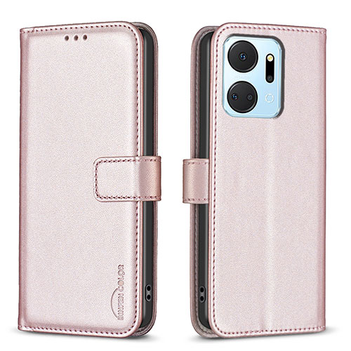 Leather Case Stands Flip Cover Holder B22F for Huawei Honor X7a Rose Gold