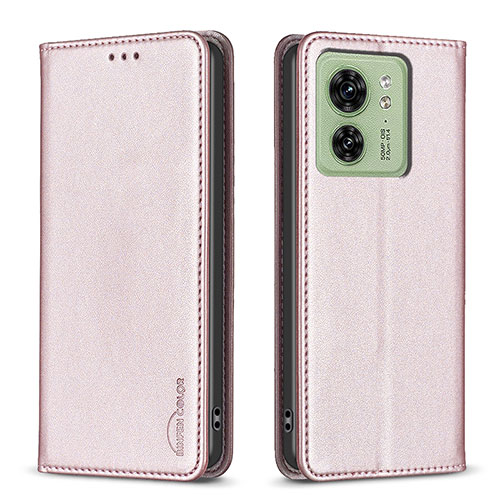 Leather Case Stands Flip Cover Holder B22F for Motorola Moto Edge 40 5G Rose Gold