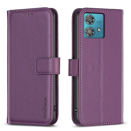 Leather Case Stands Flip Cover Holder B22F for Motorola Moto Edge 40 Neo 5G Purple