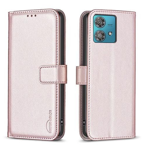 Leather Case Stands Flip Cover Holder B22F for Motorola Moto Edge 40 Neo 5G Rose Gold