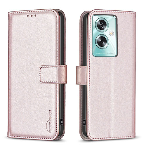 Leather Case Stands Flip Cover Holder B22F for Oppo A2 5G Rose Gold