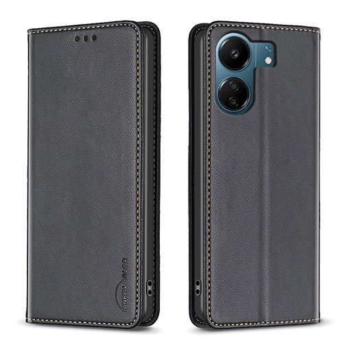 Leather Case Stands Flip Cover Holder B22F for Xiaomi Poco C65 Black