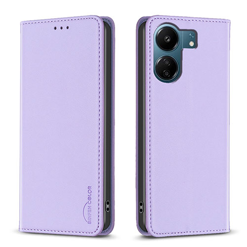 Leather Case Stands Flip Cover Holder B22F for Xiaomi Poco C65 Clove Purple