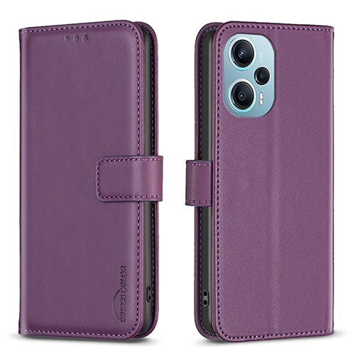 Leather Case Stands Flip Cover Holder B22F for Xiaomi Redmi Note 12 Turbo 5G Purple