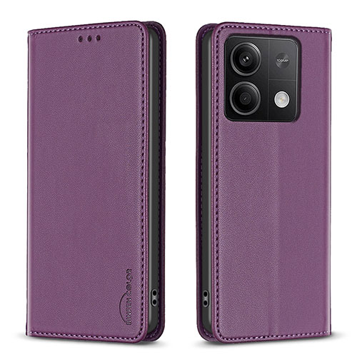 Leather Case Stands Flip Cover Holder B22F for Xiaomi Redmi Note 13 5G Purple