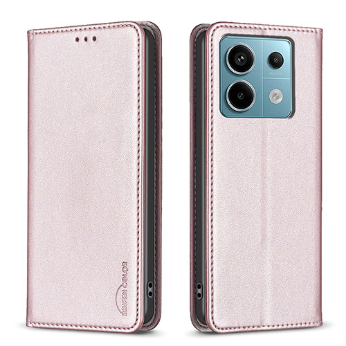 Leather Case Stands Flip Cover Holder B22F for Xiaomi Redmi Note 13 Pro 5G Rose Gold