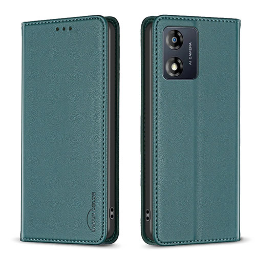 Leather Case Stands Flip Cover Holder B23F for Motorola Moto E13 Green