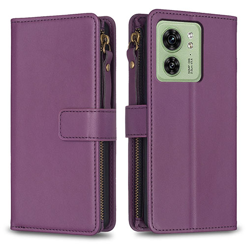 Leather Case Stands Flip Cover Holder B23F for Motorola Moto Edge (2023) 5G Purple