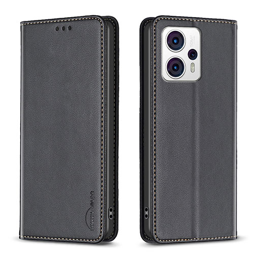 Leather Case Stands Flip Cover Holder B23F for Motorola Moto G13 Black