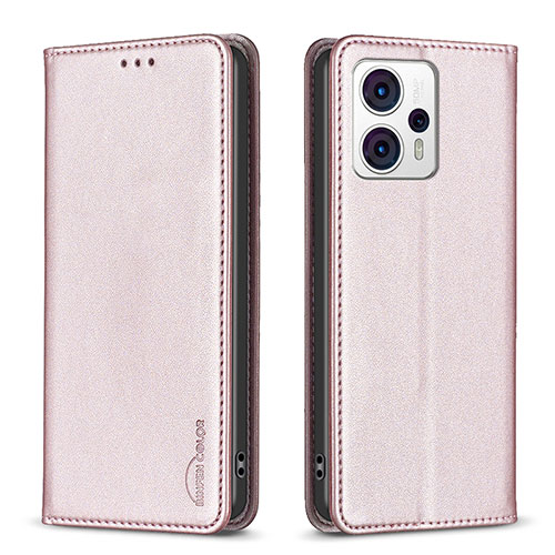 Leather Case Stands Flip Cover Holder B23F for Motorola Moto G13 Rose Gold