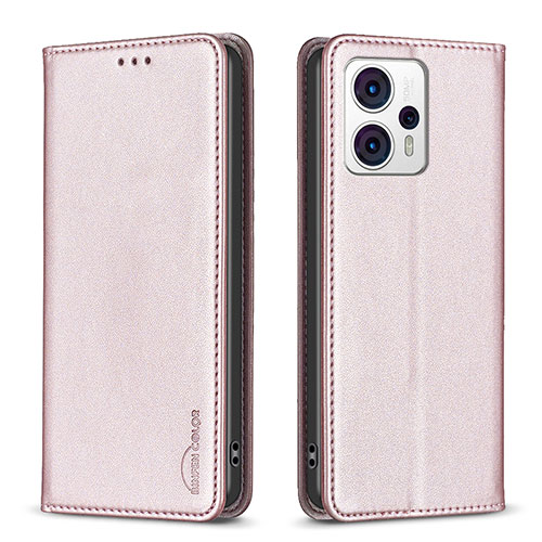 Leather Case Stands Flip Cover Holder B23F for Motorola Moto G23 Rose Gold