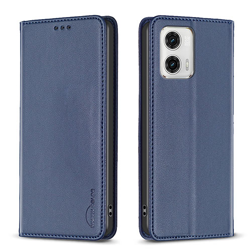 Leather Case Stands Flip Cover Holder B23F for Motorola Moto G73 5G Blue