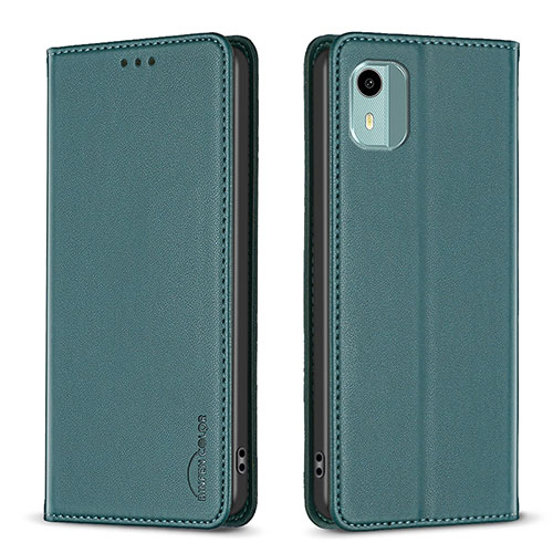 Leather Case Stands Flip Cover Holder B23F for Nokia C12 Green