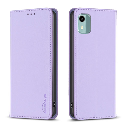 Leather Case Stands Flip Cover Holder B23F for Nokia C12 Plus Clove Purple